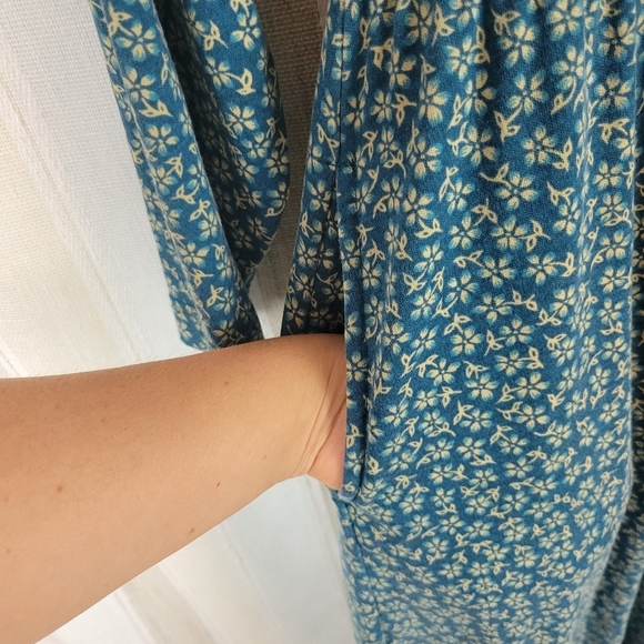 Vintage L.L. Bean Floral Midi Dress Long‎ Sleeves Blue Green Size Extra Large XL - Picture 8 of 13